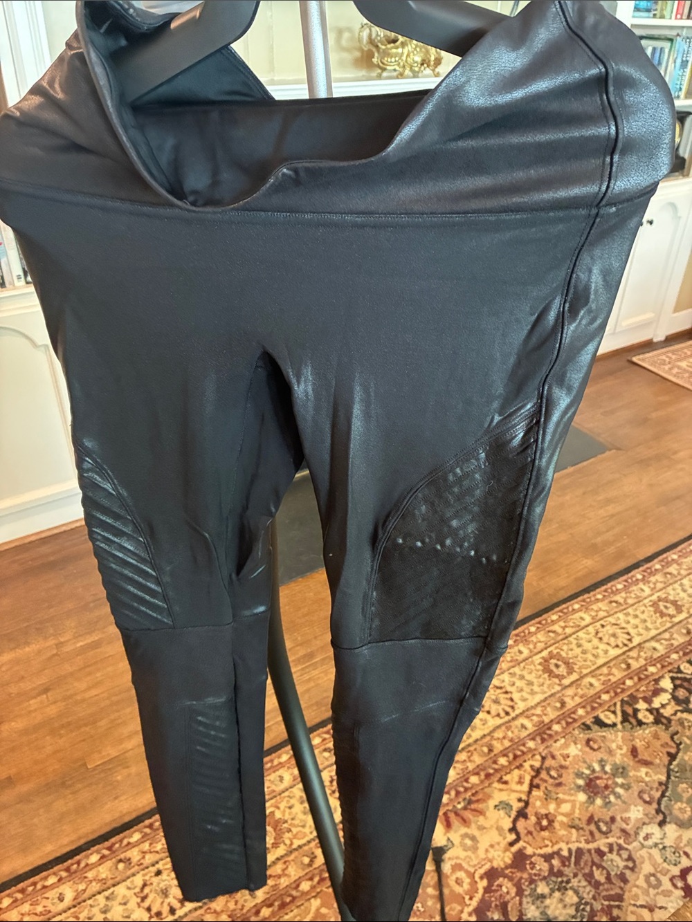 SPANX Black Faux Leather Moto-Style Leggings